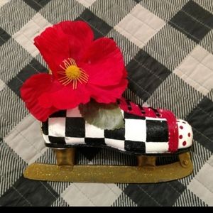 Hand painted real ice skate Christmas decor upcycled checks